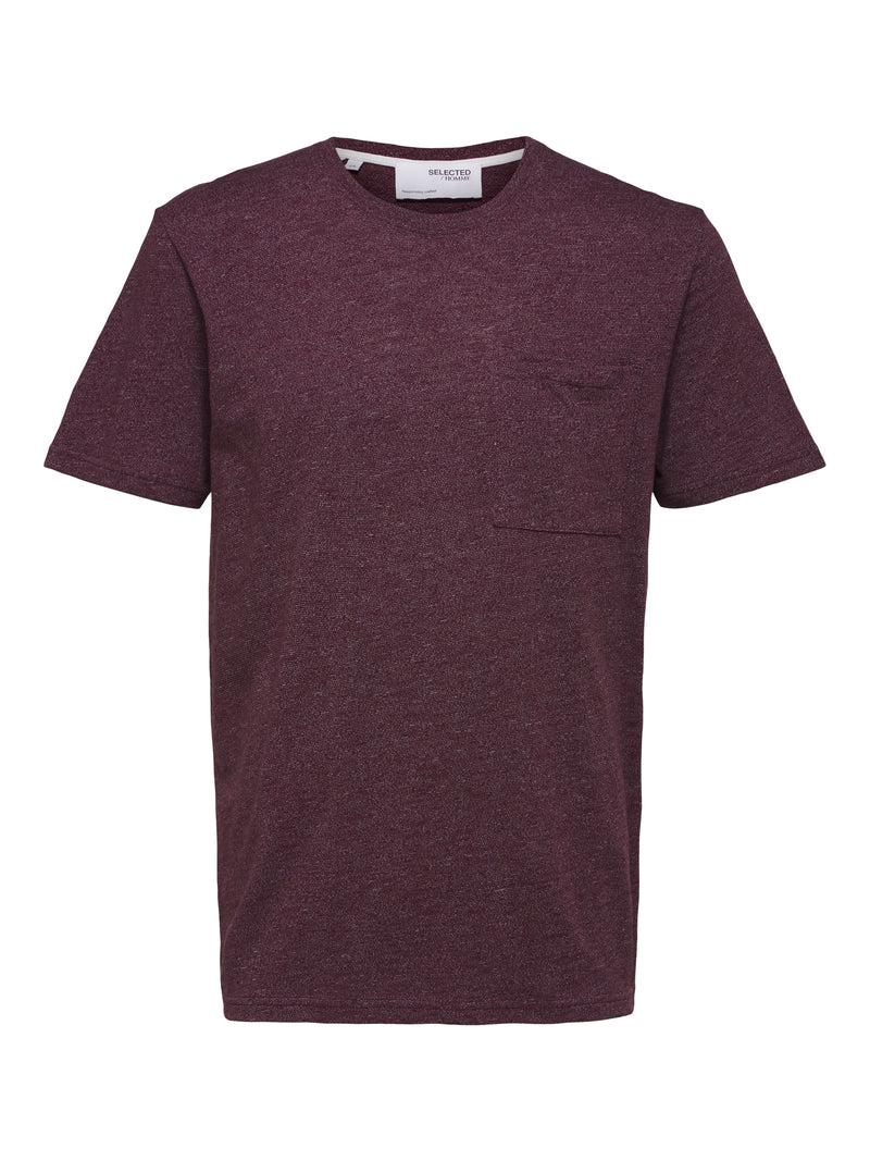Selected Homme Burgundy Heathered Knit T-shirt With Chest Pocket