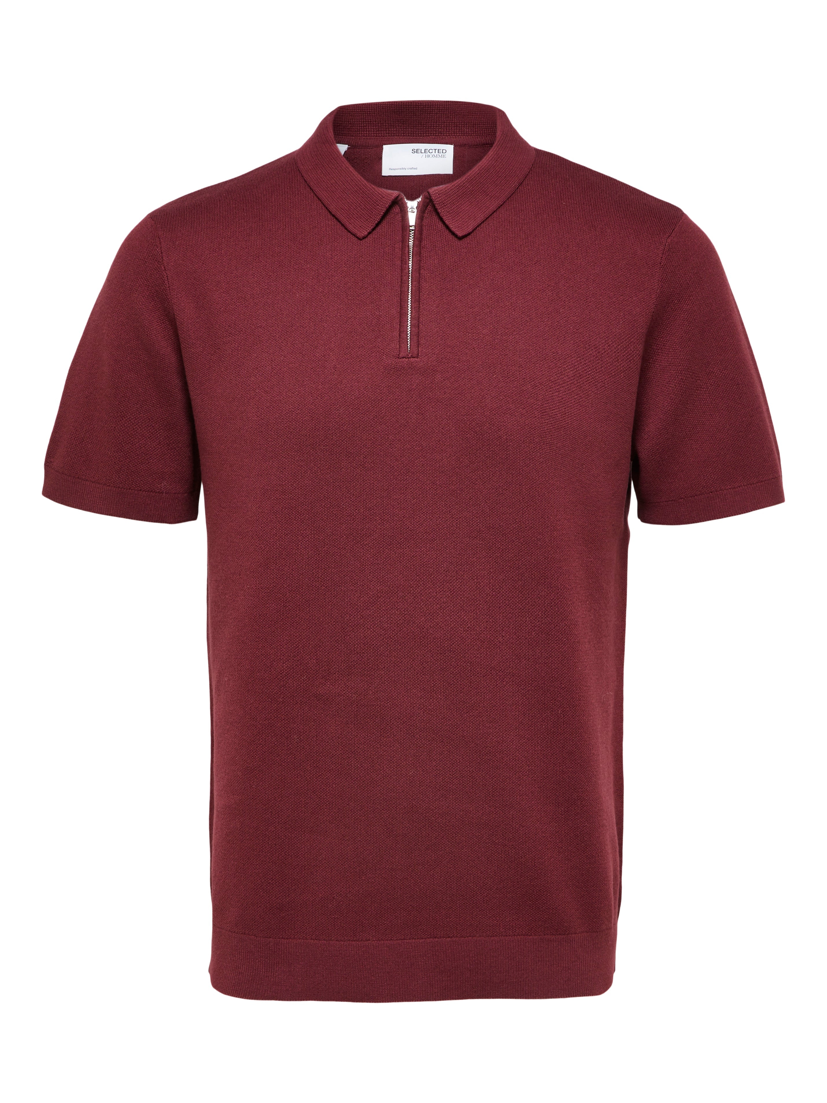 Wholesale,Selected Homme, Selected Homme Burgundy Knit Zip Up Shortsleeve Polo, Red, Small-40-TagL