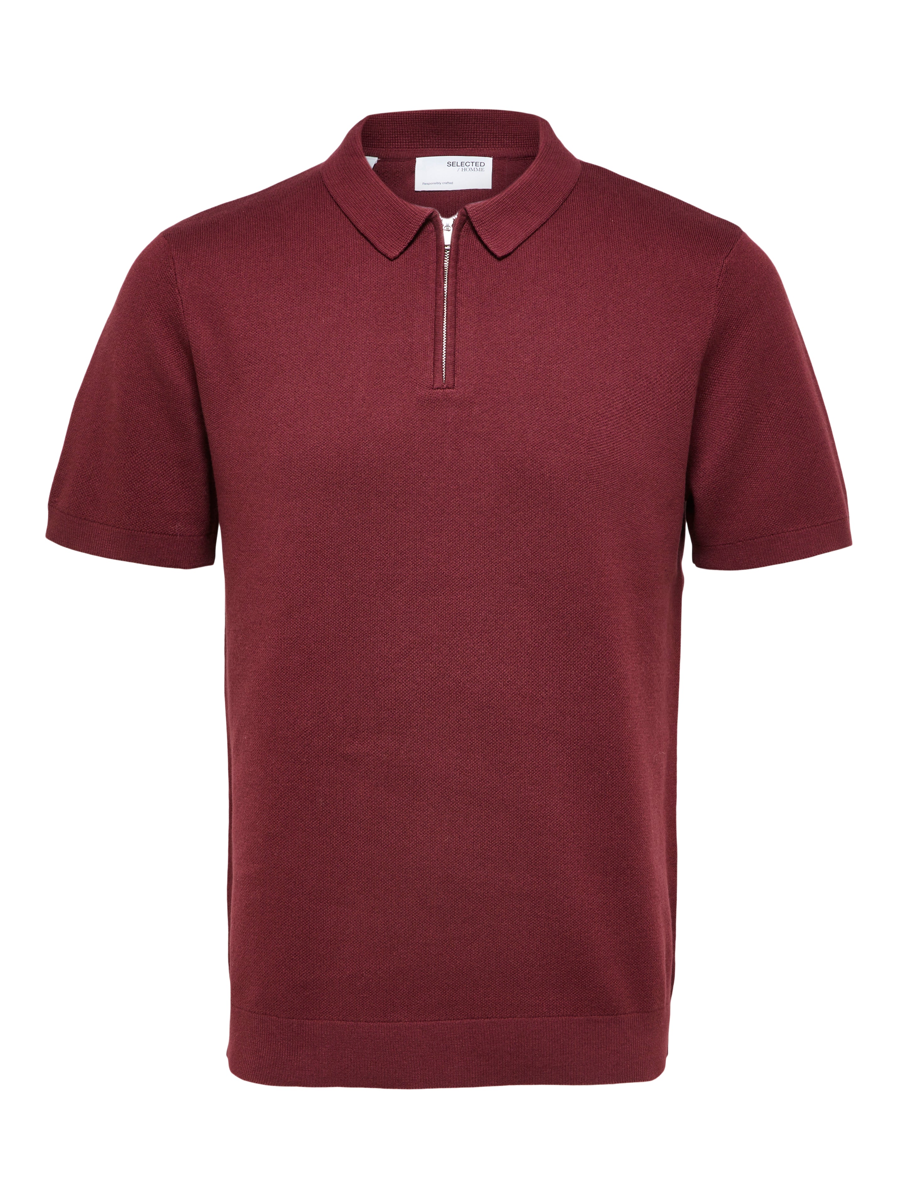 Wholesale,Selected Homme, Selected Homme Burgundy Knit Zip Up Shortsleeve Polo, Red, Medium-41-TagL