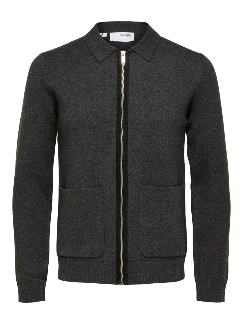 Selected Homme Charcoal Grey Knit Full Zip Up Jacket With Contrast Zipper