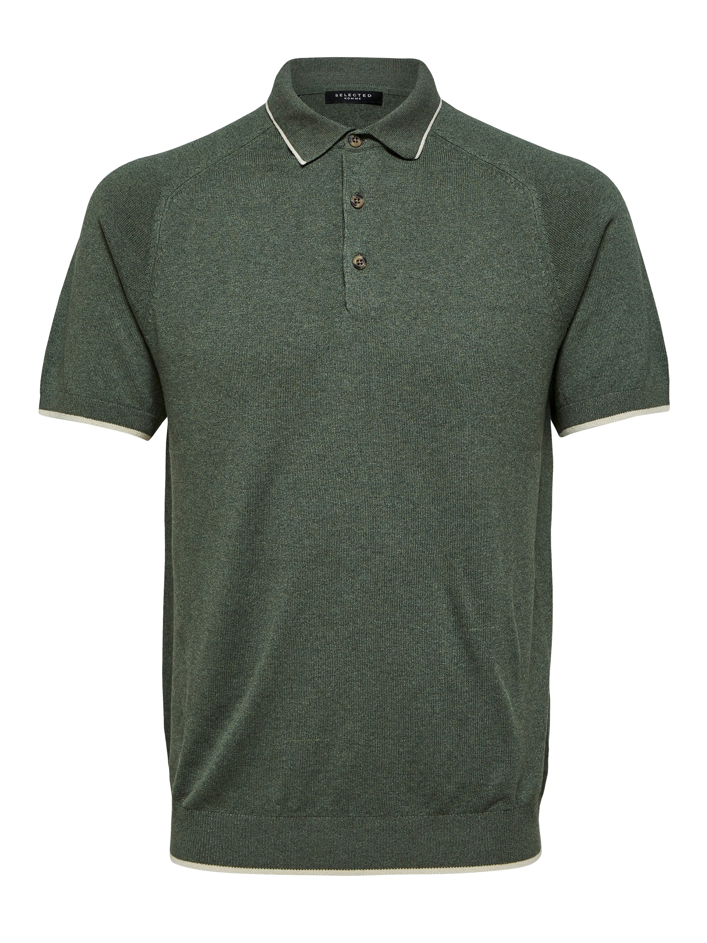 Wholesale,Selected Homme, Selected Homme Green Knit Short Sleeve Polo With Striped Collar And Sleeve Detail, Green, Large-44-TagXXL