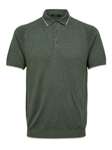 Selected Homme Green Knit Short Sleeve Polo With Striped Collar And Sleeve Detail