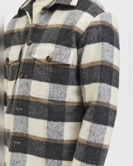 Wholesale,Selected Homme, Selected Homme Grey & Beige Plaid Recycled Wool Shacket, Tan, Small-44-TagS
