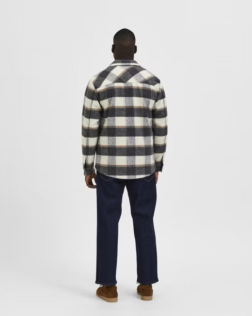 Wholesale,Selected Homme, Selected Homme Grey & Beige Plaid Recycled Wool Shacket, Tan, Large-47-TagL