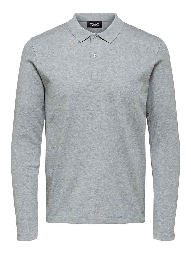 Selected Homme Grey Heathered Soft Knit Button Up Long Sleeve Polo