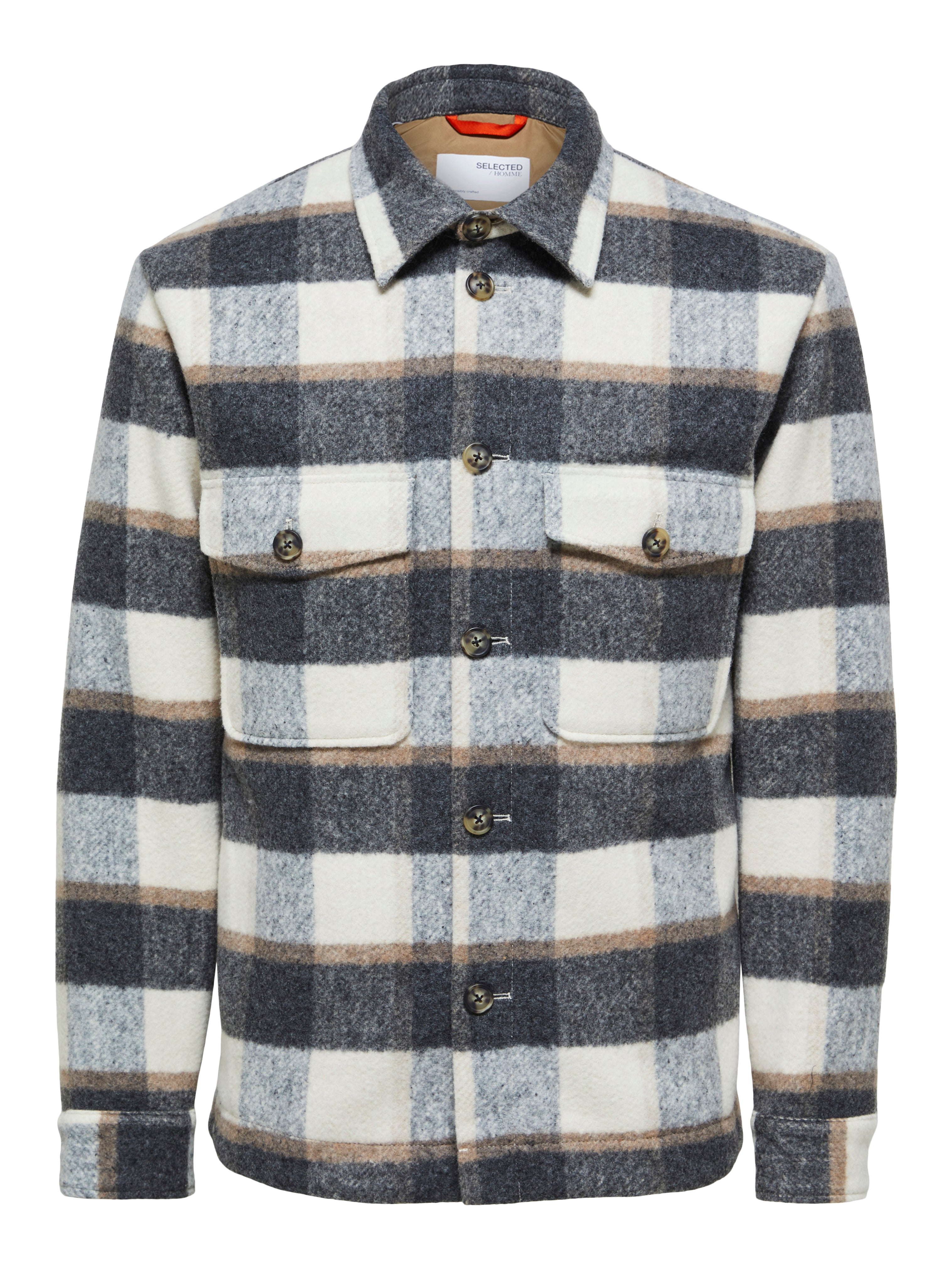 Wholesale,Selected Homme, Selected Homme Grey & Beige Plaid Recycled Wool Shacket, Tan, Large-47-TagL