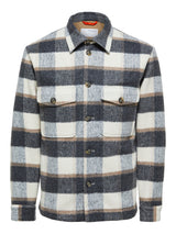 Selected Homme Grey & Beige Plaid Recycled Wool Shirt Jacket