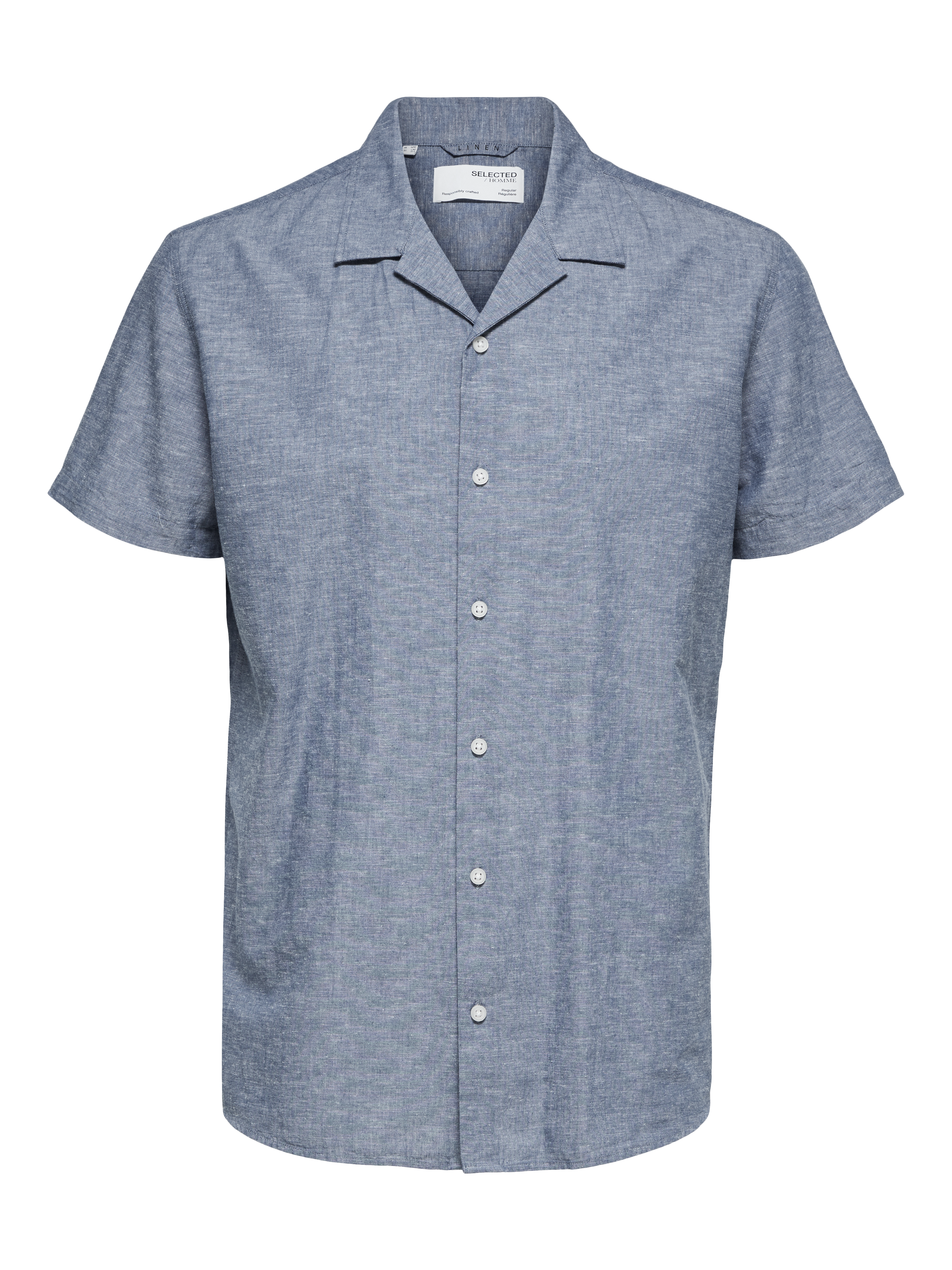 Wholesale,Selected Homme, Selected Homme Medium Blue Linen Camp Collar Shortsleeve Shirt, Blue, Large-46-TagL