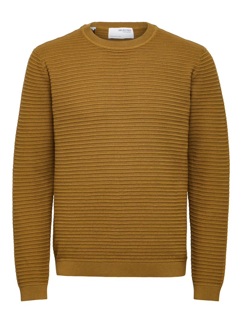 Selected Homme Mustard Yellow Textured Lines Crewneck Sweater