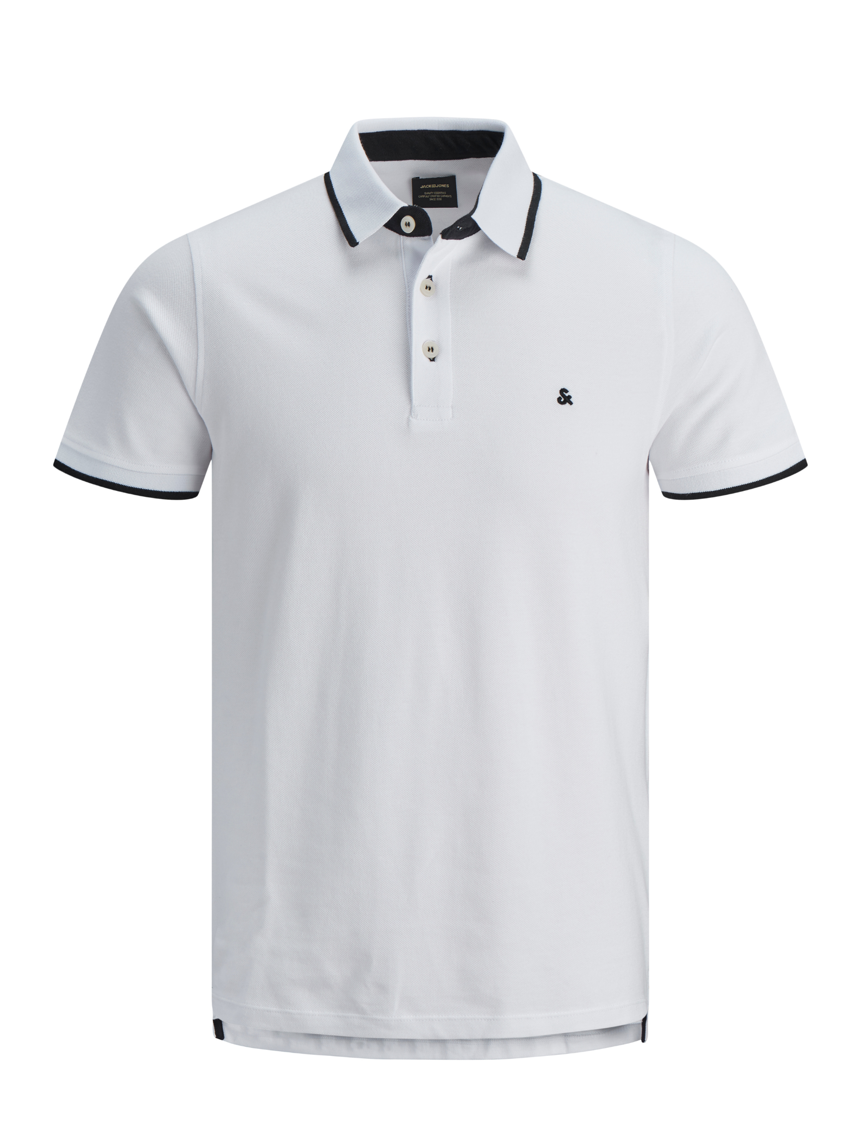 Wholesale,Jack & Jones, Jack & Jones White Pique Knit Slim Fit Short Sleeve Polo With Navy Collar Detail, White, Medium-40-TagL