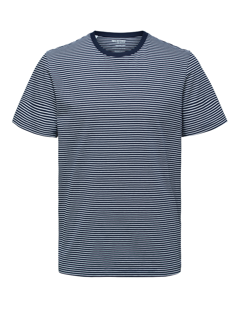 Selected Homme Navy And White Horizontally Striped Short Sleeve T-shirt