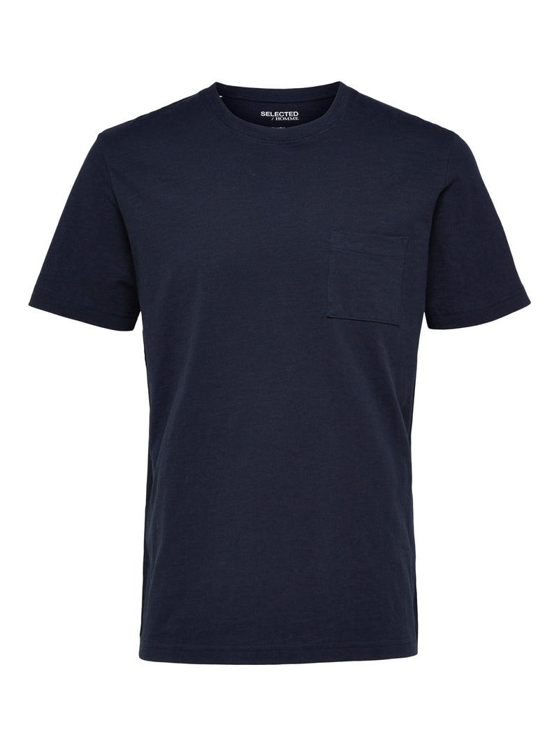 Selected Homme Navy Heathered T-shirt With Chest Pocket