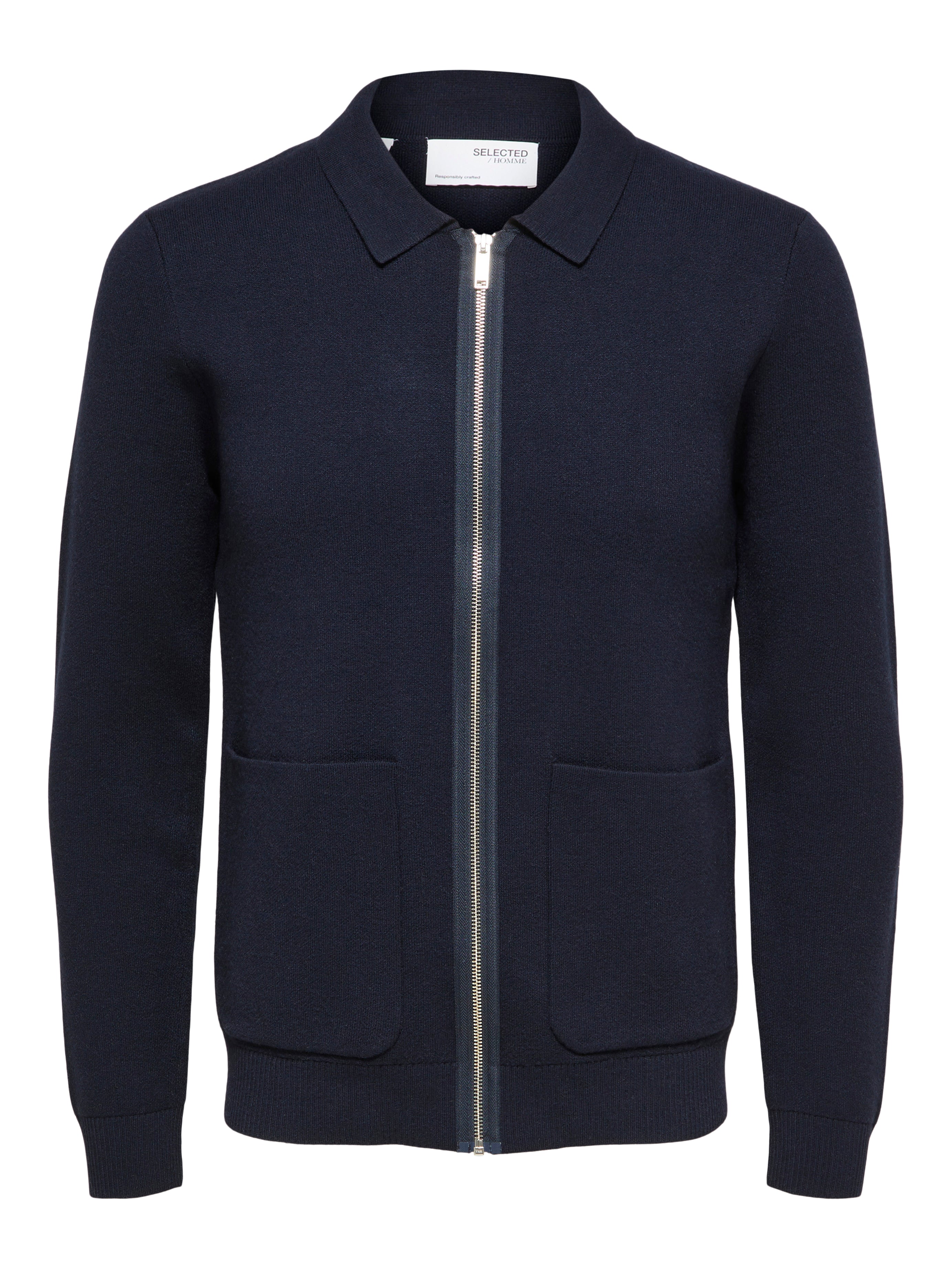Wholesale,Selected Homme, Selected Homme Navy Knit Full Zip Up Jacket With Contrast Zipper, Blue, Medium-40-TagL
