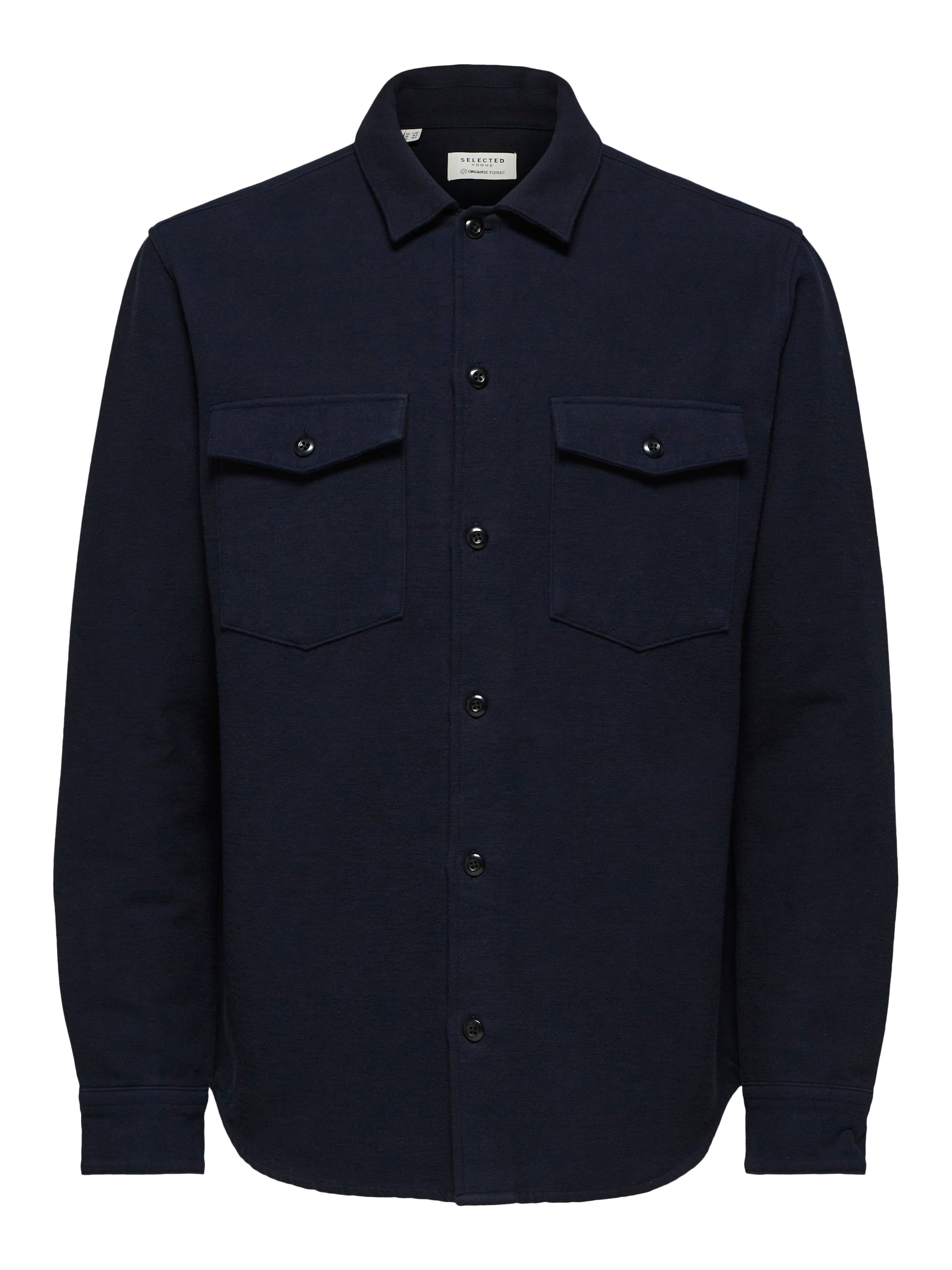 Selected Homme Navy Long Sleeve Button Up Overshirt with Two Front Che ...