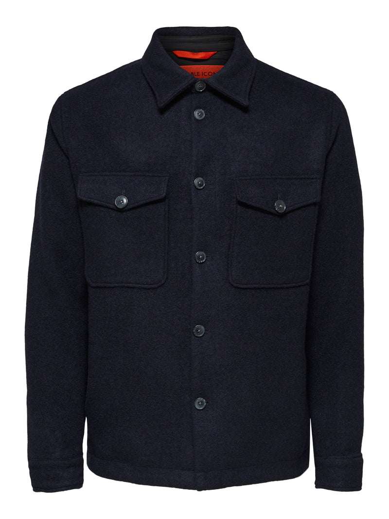 Selected Homme Navy Recycled Wool Shirt Jacket