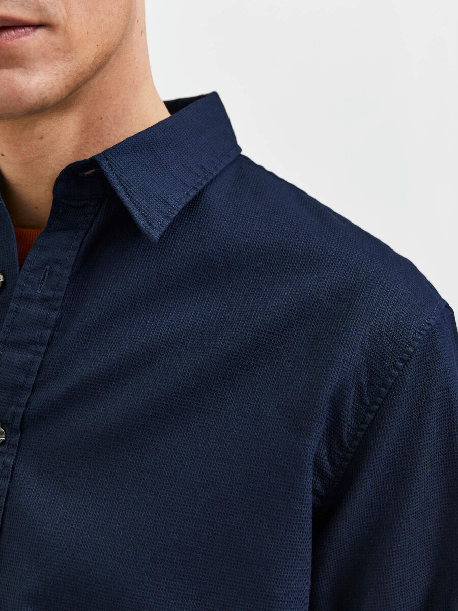 Wholesale,Selected Homme, Selected Homme Navy Textured Button Shirt Long Sleeve, Blue, Large-47-TagL