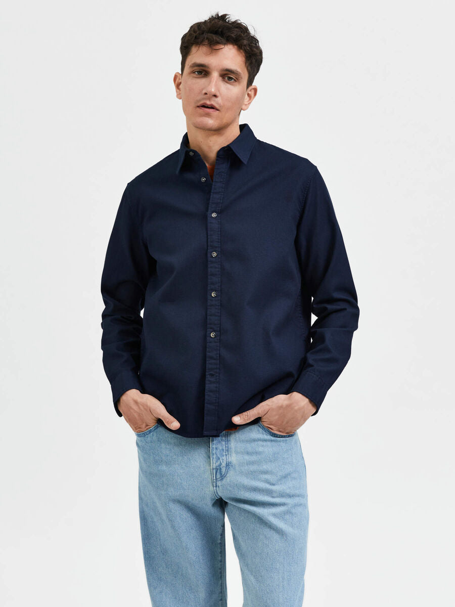 Wholesale,Selected Homme, Selected Homme Navy Textured Button Shirt Long Sleeve, Blue, Large-47-TagL