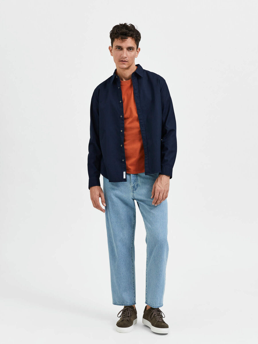 Wholesale,Selected Homme, Selected Homme Navy Textured Button Shirt Long Sleeve, Blue, Large-47-TagL
