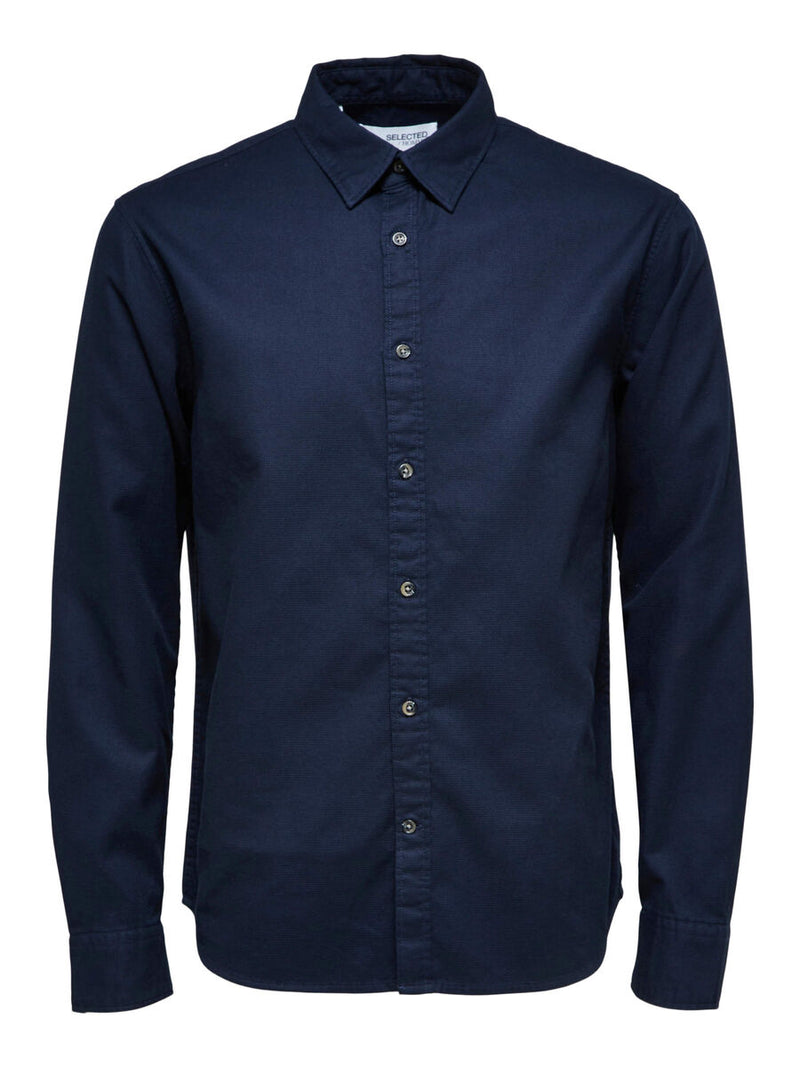 Selected Homme Navy Textured Button Shirt Long Sleeve