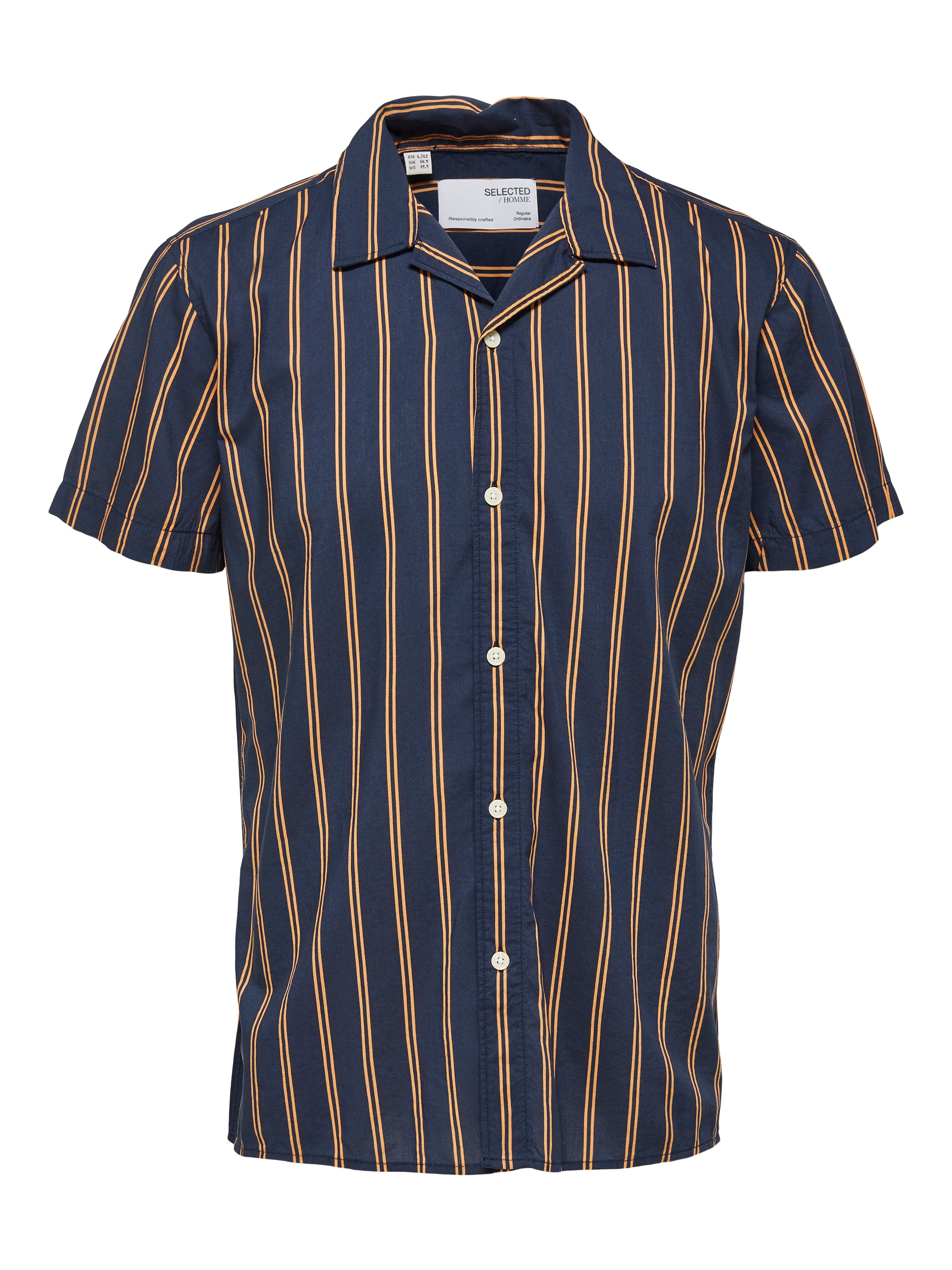 Wholesale,Selected Homme, Selected Homme Navy & Yellow Vertical Stripe Camp Collar Shortsleeve Shirt, Blue, Extra Large-48-TagXL