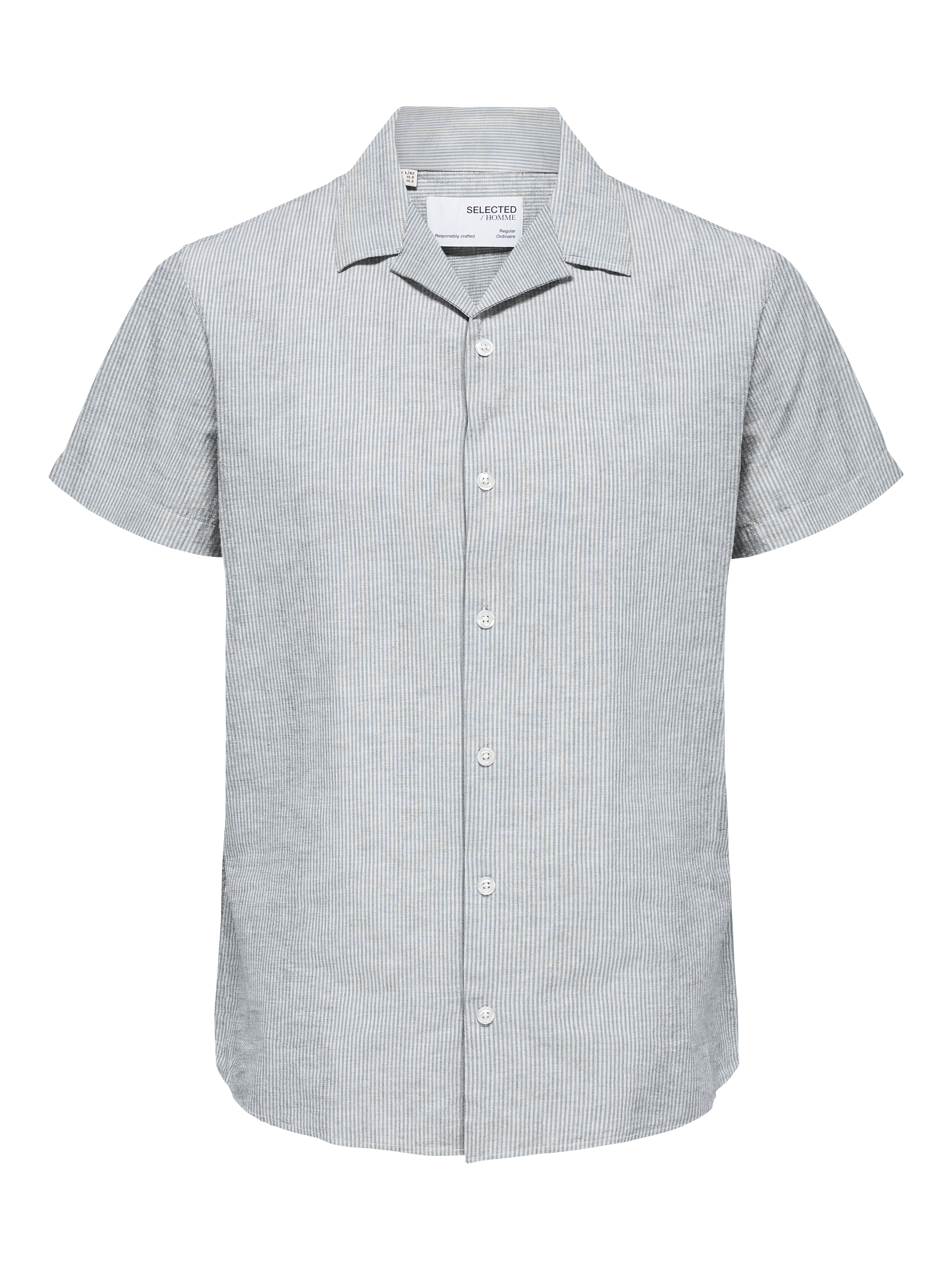 Wholesale,Selected Homme, Selected Homme Pastel Green Stripe Linen Camp Collar Shortsleeve Shirt, Green, Medium-45-TagM