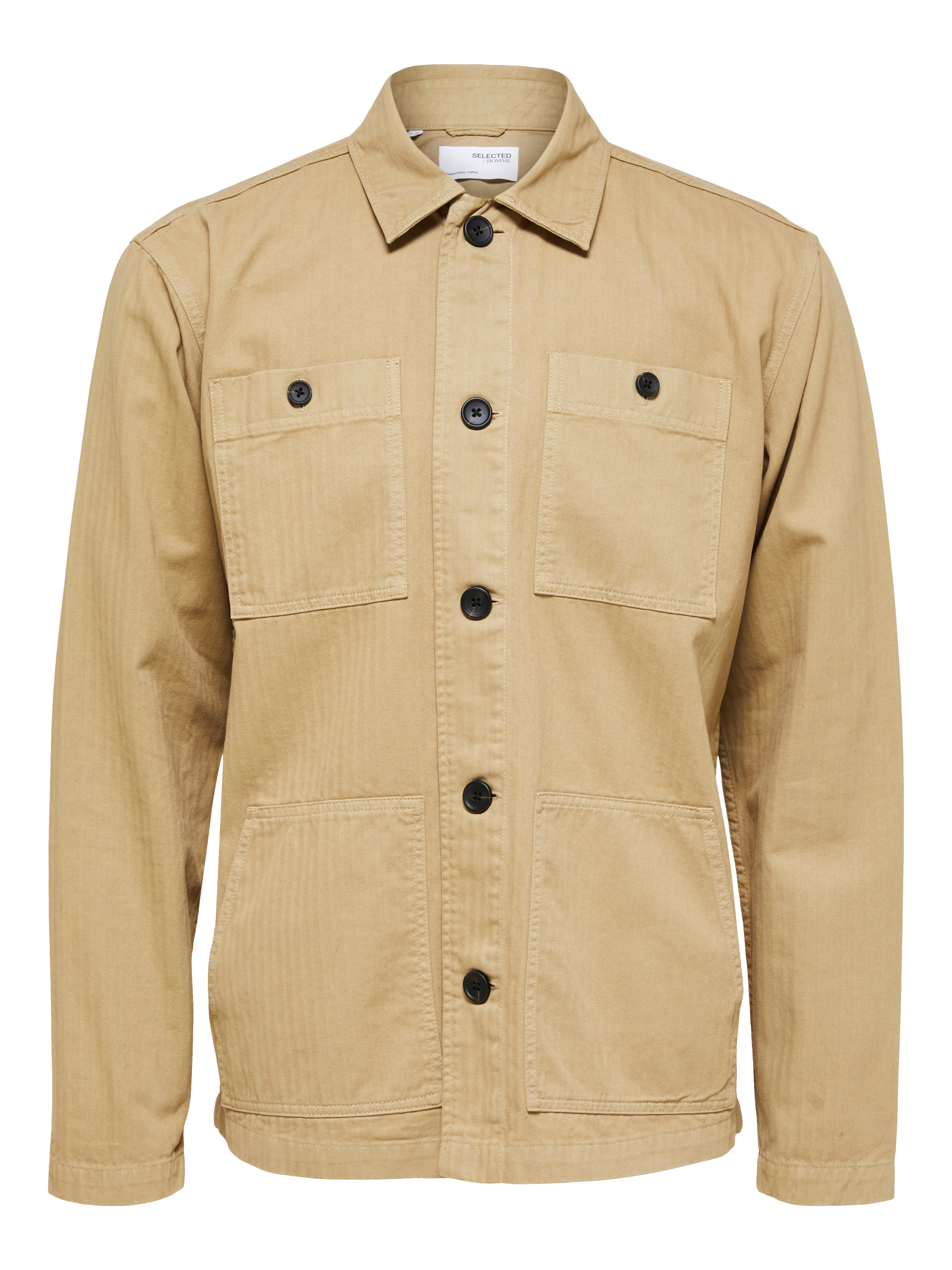 Wholesale,Selected Homme, Selected Homme Tan Relaxed Fit Herringbone Twill Shacket, Tan, Large-48-TagL