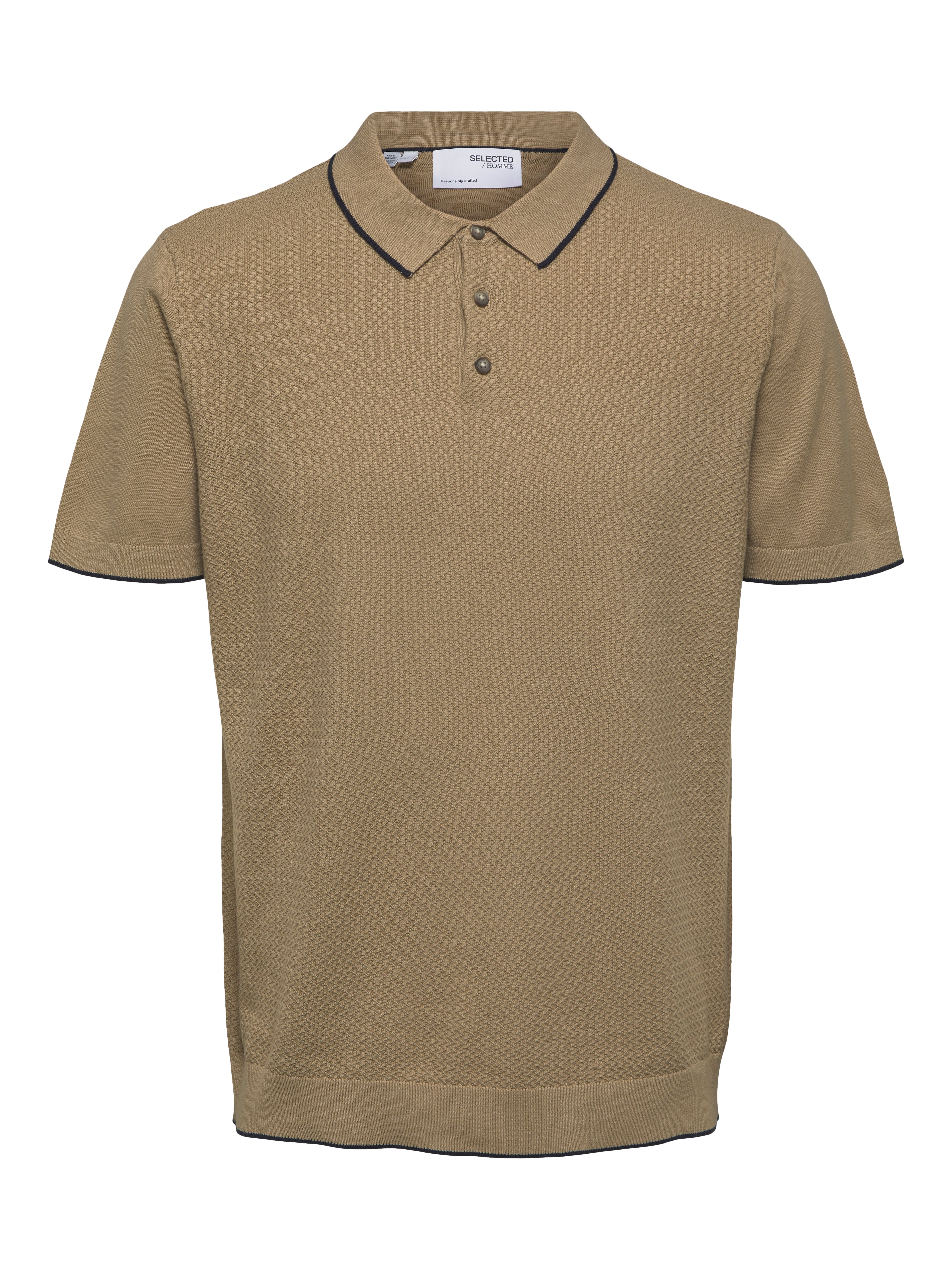 Wholesale,Selected Homme, Selected Homme Tan Textured Front Knit Button Up Short Sleeve Polo, Tan, Extra Extra Large-48-TagXXL