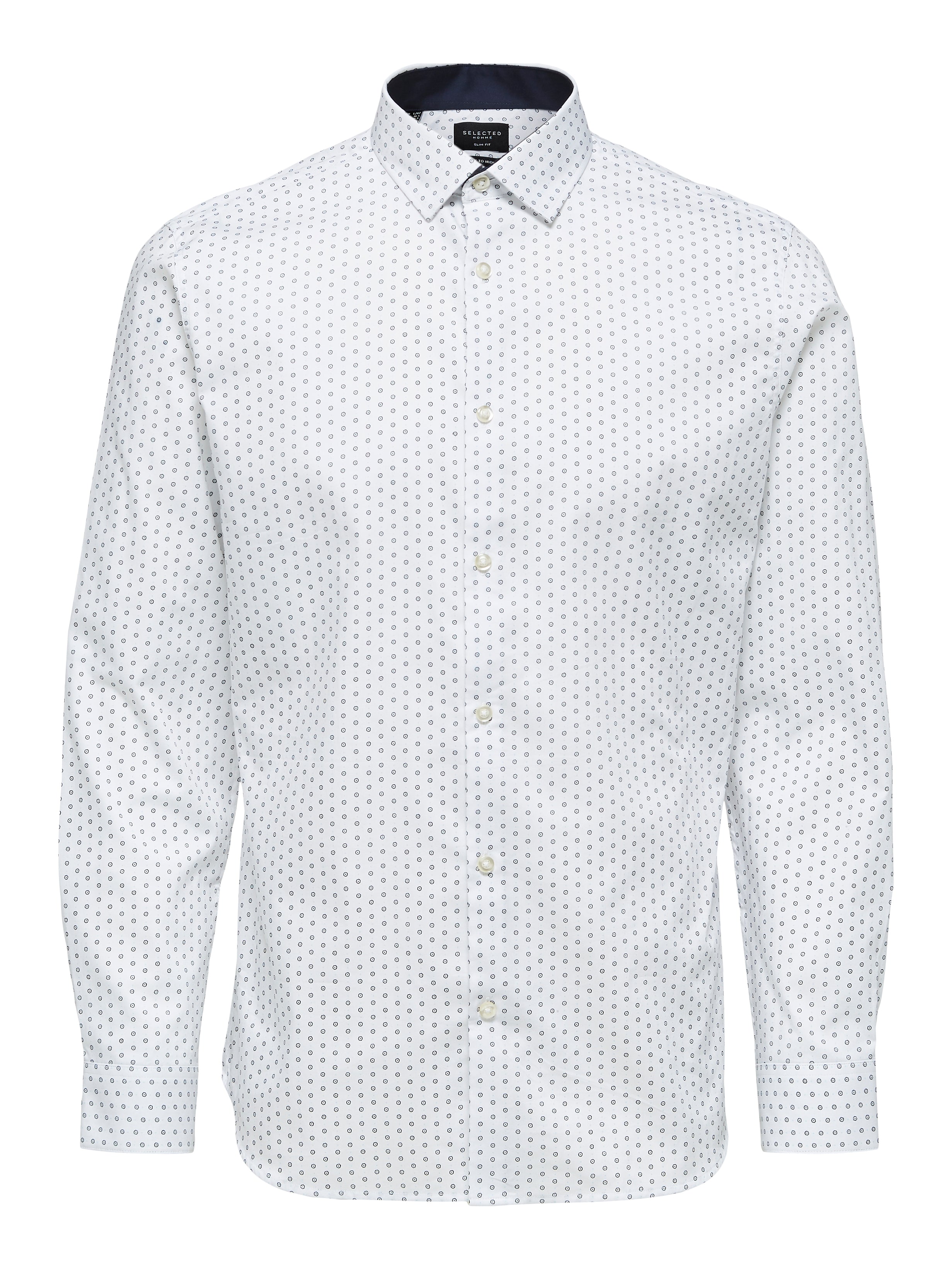 Wholesale,Selected Homme, Selected Homme White With Blue Micro Dot Print Slim Fit Long Sleeve Button Up Shirt, White, Medium-43-TagM
