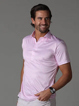 Collars & Co Light Pink Gingham Print 4-Way Stretch Short Sleeve Button Down Polo