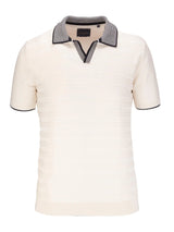 Guide London Cream Tonal Stripe Rib Knit Buttonless Short Sleeve Polo