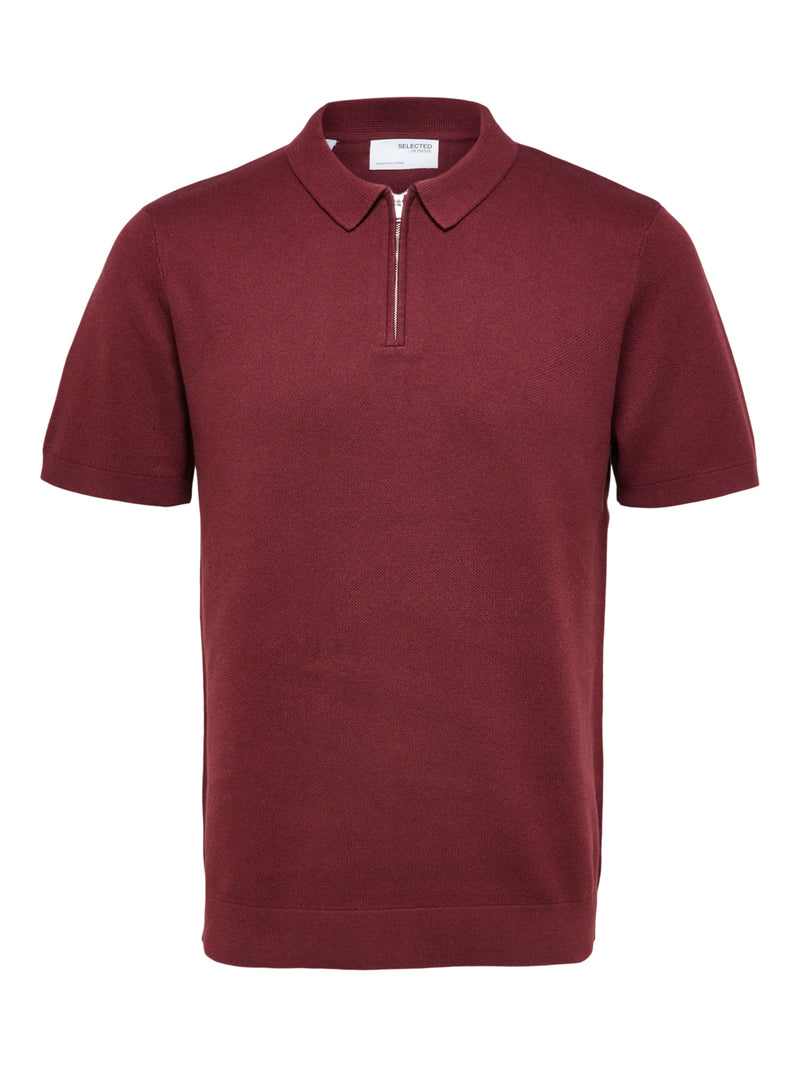 Selected Homme Burgundy Knit Short Sleeve Polo Shirt