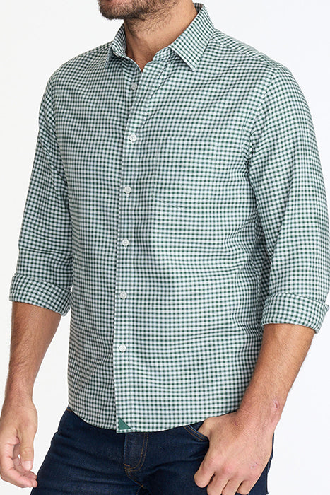 Otrium,UNTUCKit, UNTUCKit Green Check Print Long Sleeve Button Up, Green, Medium-44-TagMLarge-46-TagLLarge-47-TagL