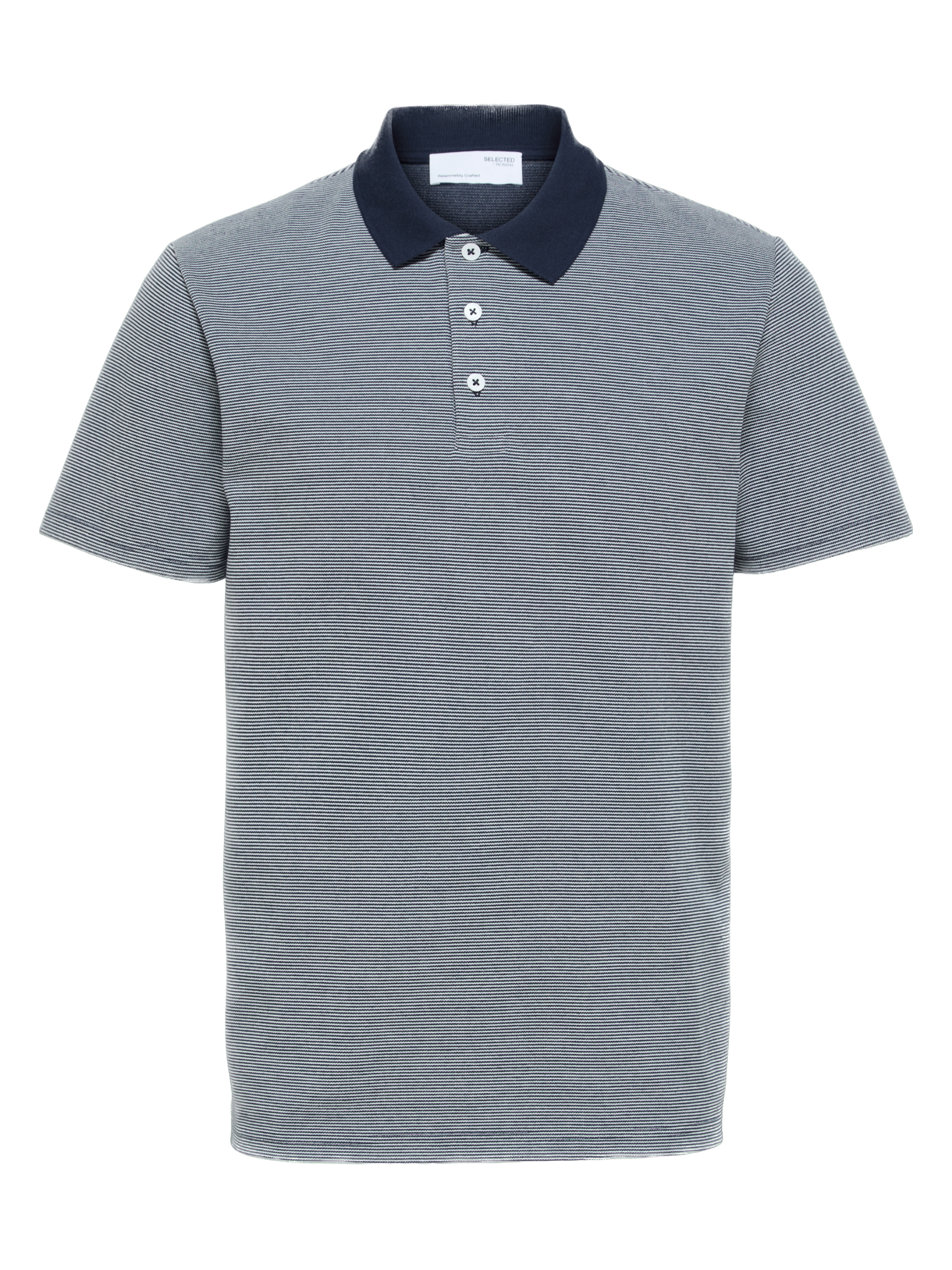 Wholesale,Selected Homme, Selected Homme Navy Micro Stripe Knit Shortsleeve Polo With Contrast Collar, Blue, Medium-43-TagM