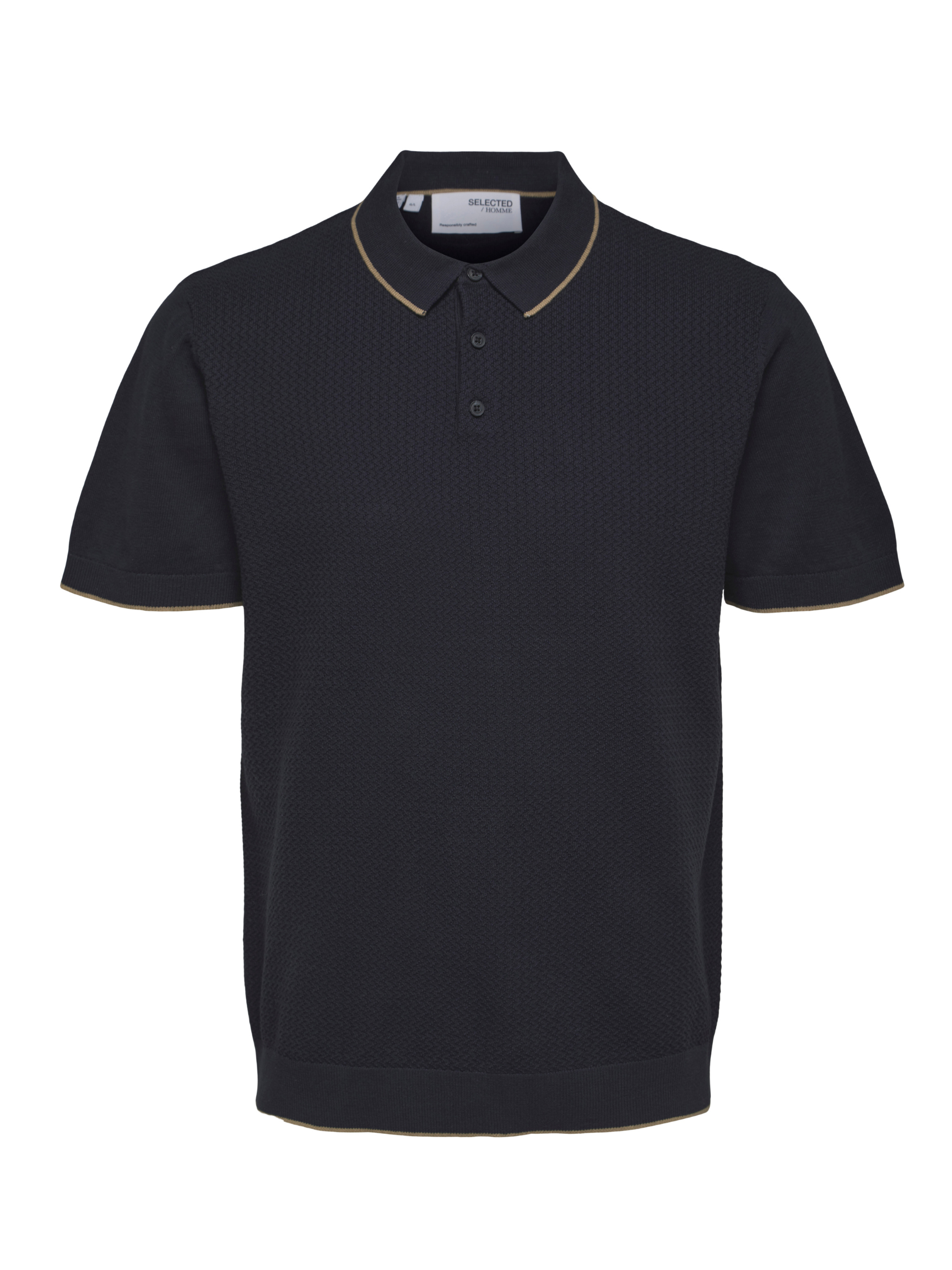 Wholesale,Selected Homme, Selected Homme Navy Textured Front Knit Button Up Short Sleeve Polo, Blue, Medium-43-TagM