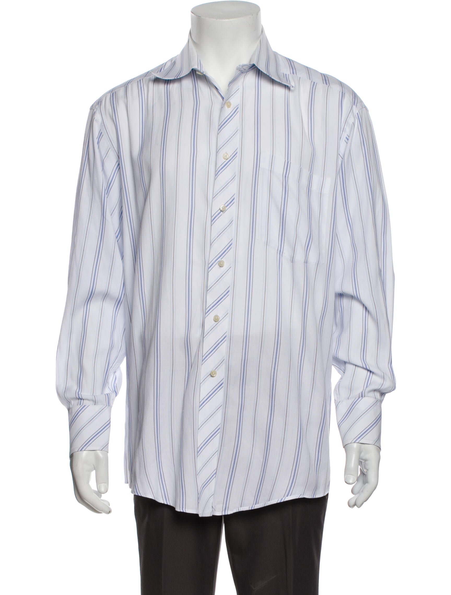 The RealReal,Ted Baker, Ted Baker White Directional Stripe Button Up Shirt, White, Extra Large-48-TagXL