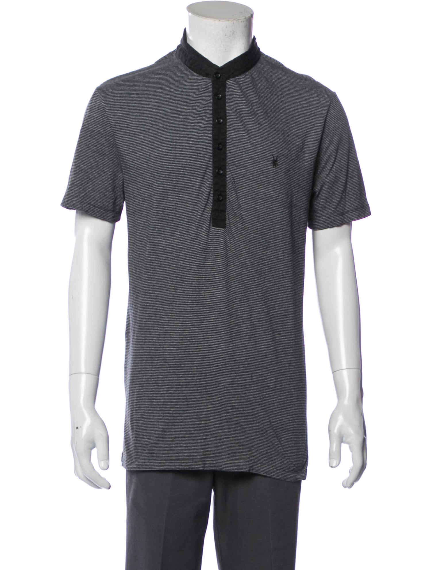 The RealReal,AllSaints, AllSaints Charcoal Band Collar Stripe Henly/Polo, Grey, Large-40-TagL