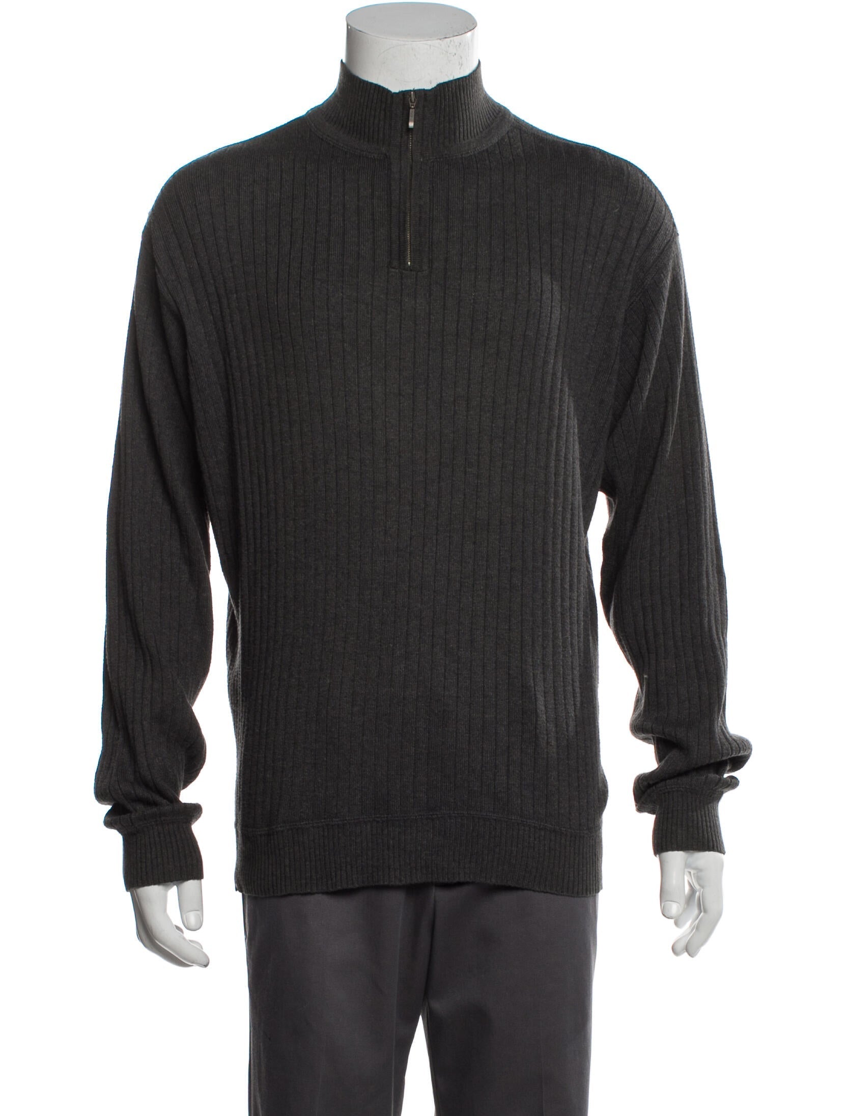 TheRealReal,Barney's New York, Barney's New York Charcoal Cashmere Blend Ribbed Mock Neck Sweater, Grey, Medium-47-TagM