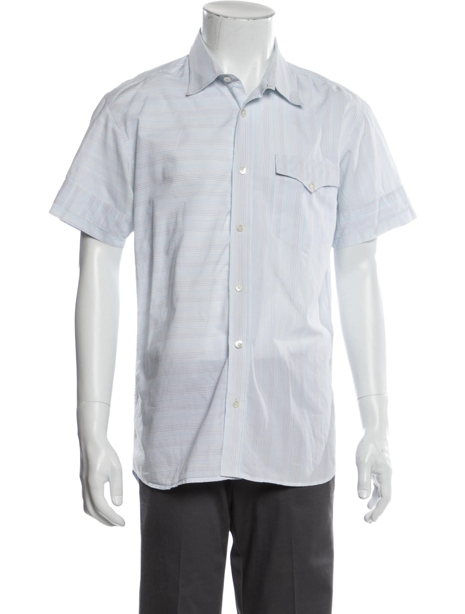 The RealReal,Edun, Edun White Stripe Short Sleeve Button Up Shirt, Green, Medium-42-TagM