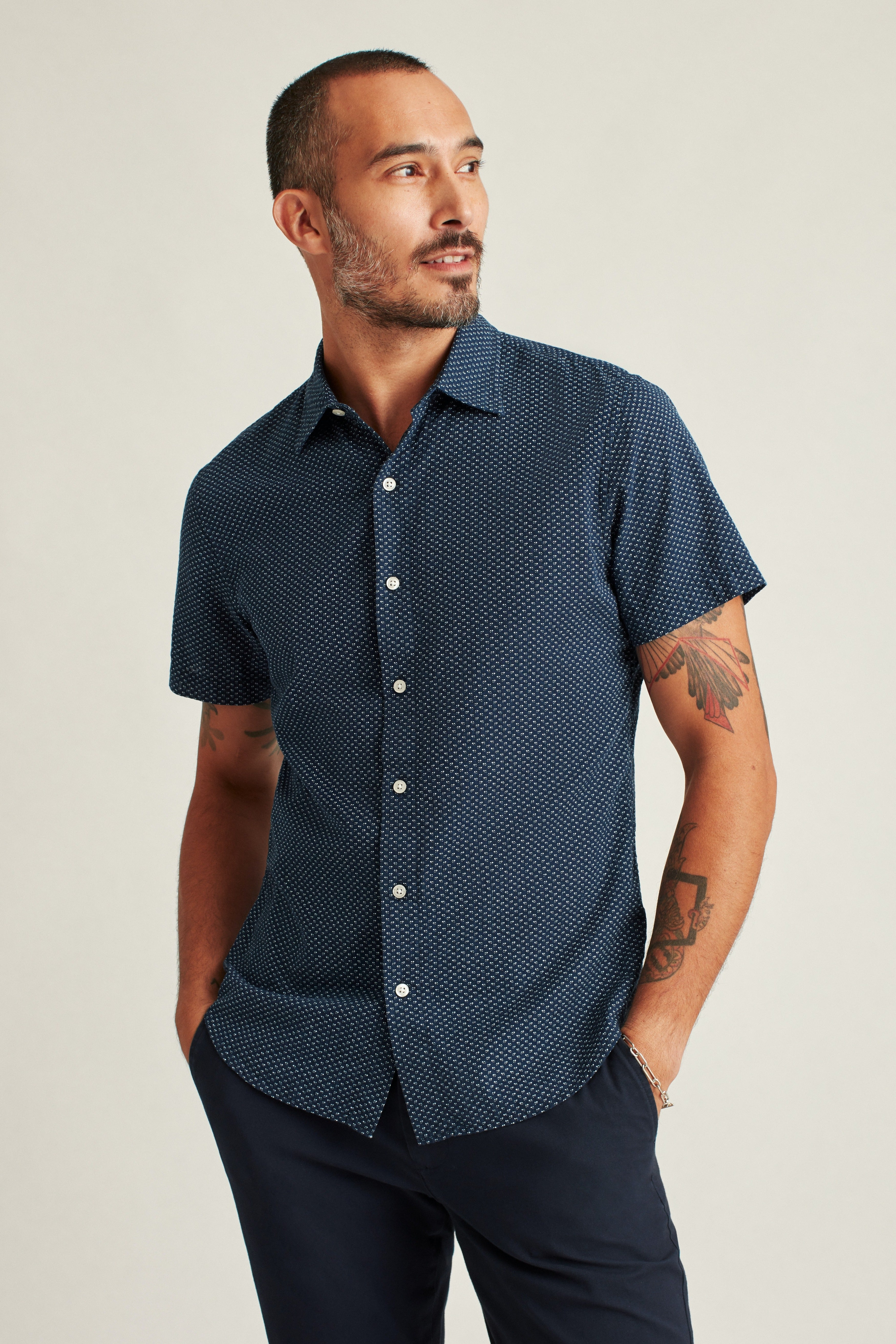 Wholesale,Bonobos, Bonobos Blue Seersucker Flower Print Stretch Short Sleeve Shirt, Blue, Large-45-TagL