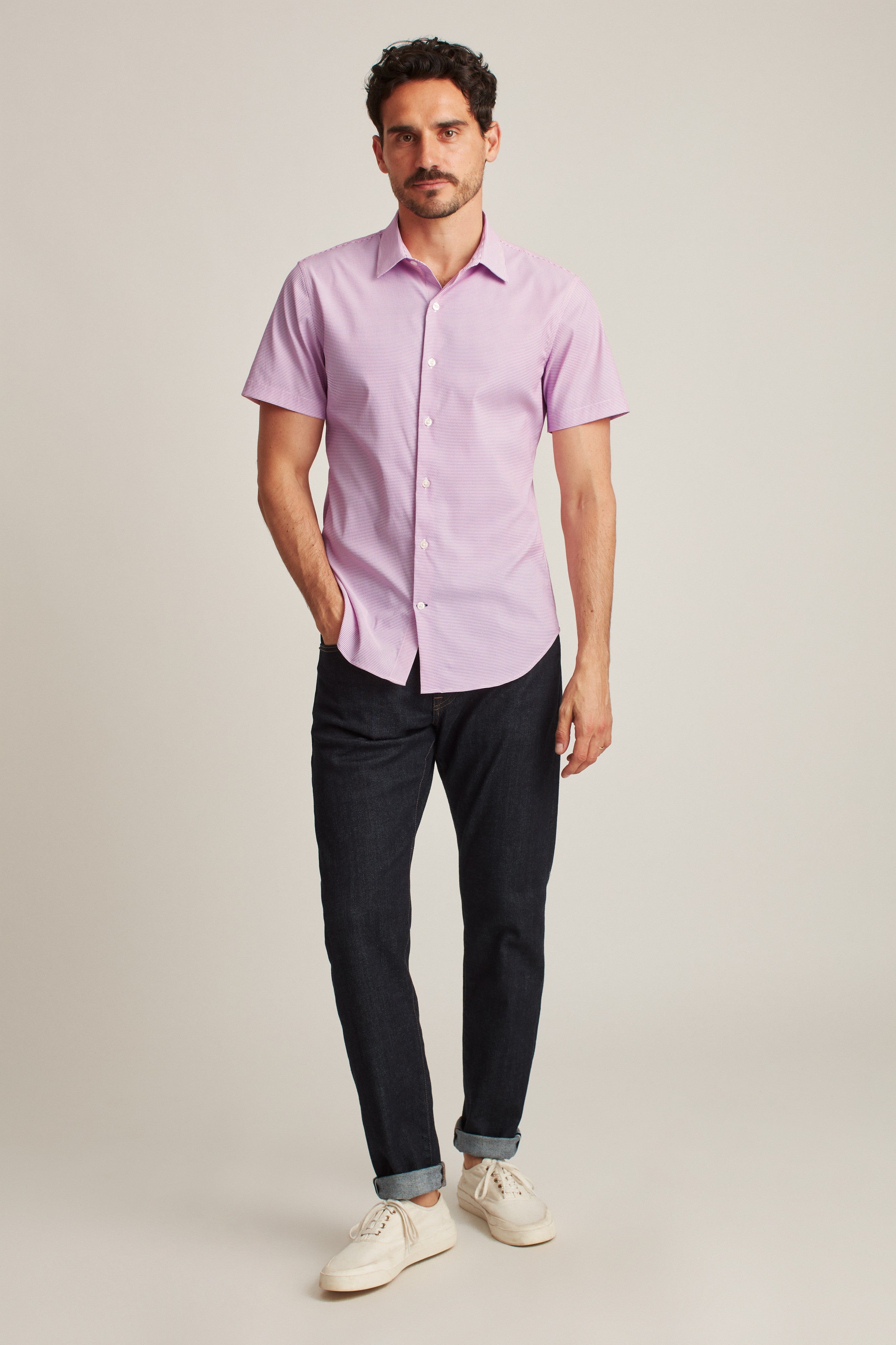 Wholesale,Bonobos, Bonobos Pink Zig Zag Peak Tech Short Sleeve Shirt, Pink, Large-46-TagL
