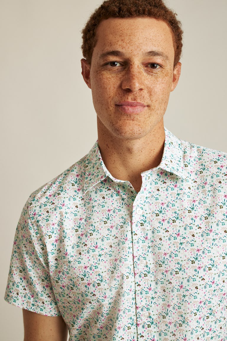 Wholesale,Bonobos, Bonobos Beach Glass Floral Fest Stretch Short Sleeve Shirt, White, Medium-42-TagM