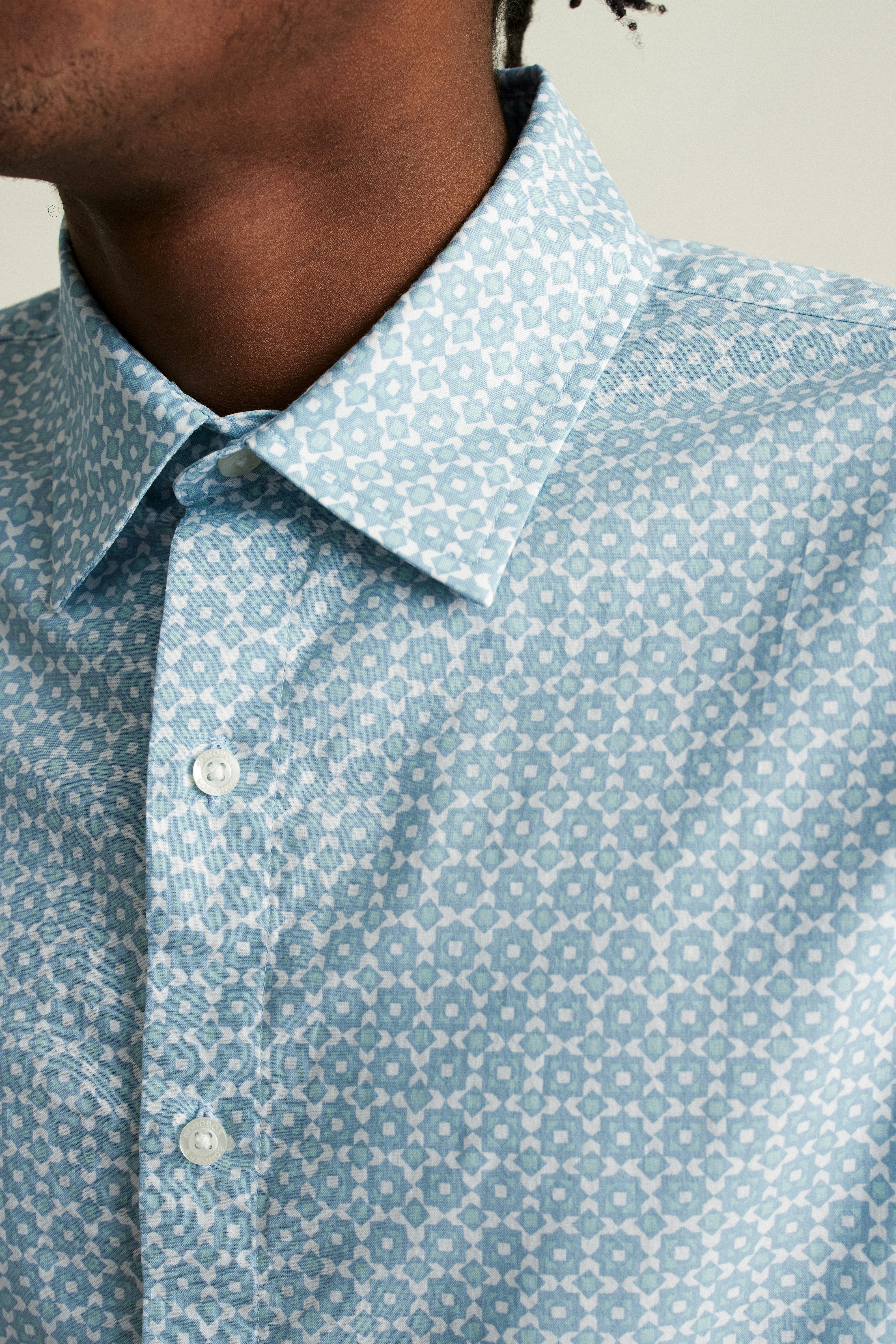 Wholesale,Bonobos, Bonobos Light Blue Prism Geo Stretch Short Sleeve Shirt, Blue, Extra Extra Large-50-TagXXL