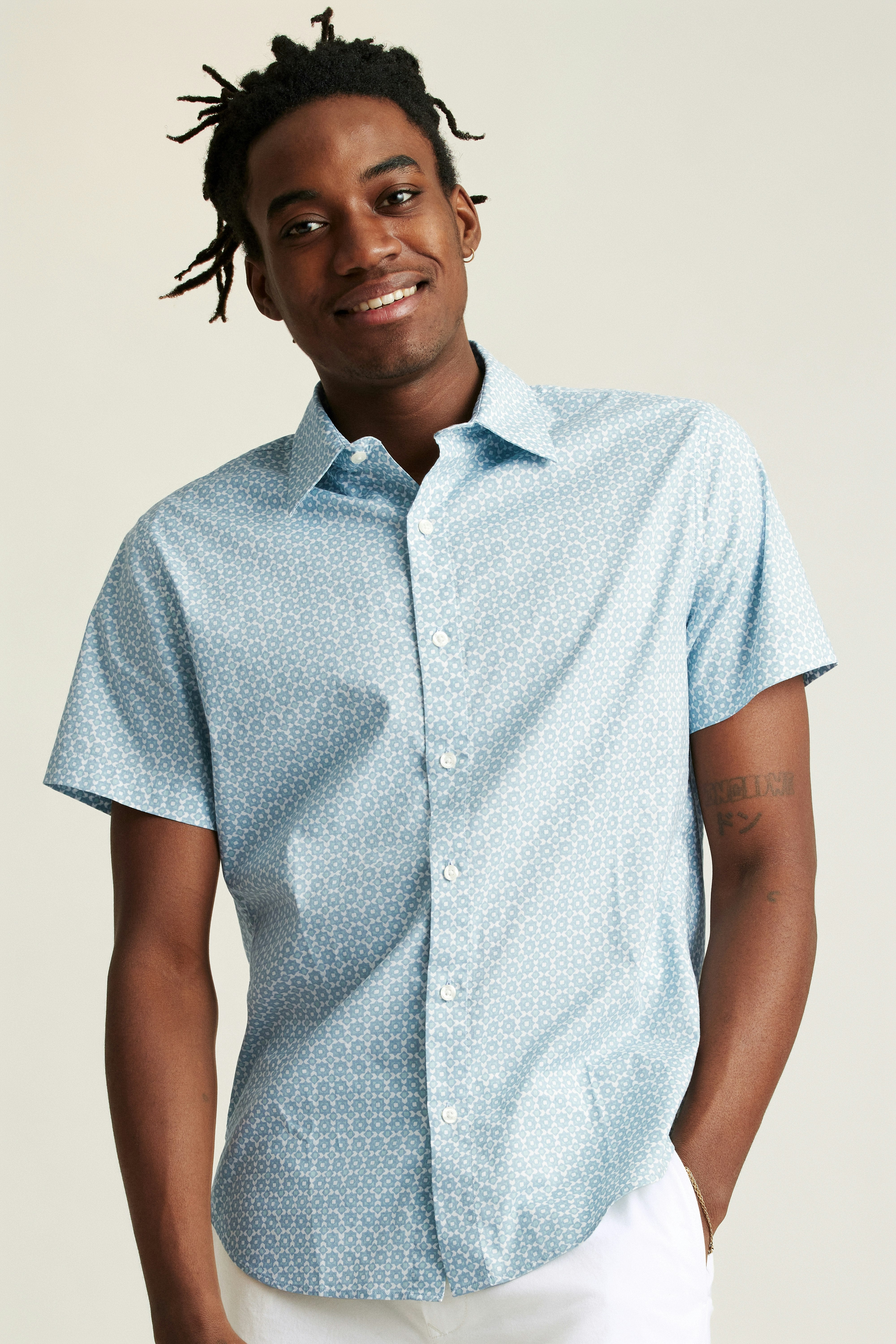 Wholesale,Bonobos, Bonobos Light Blue Prism Geo Stretch Short Sleeve Shirt, Blue, Small-39-TagS