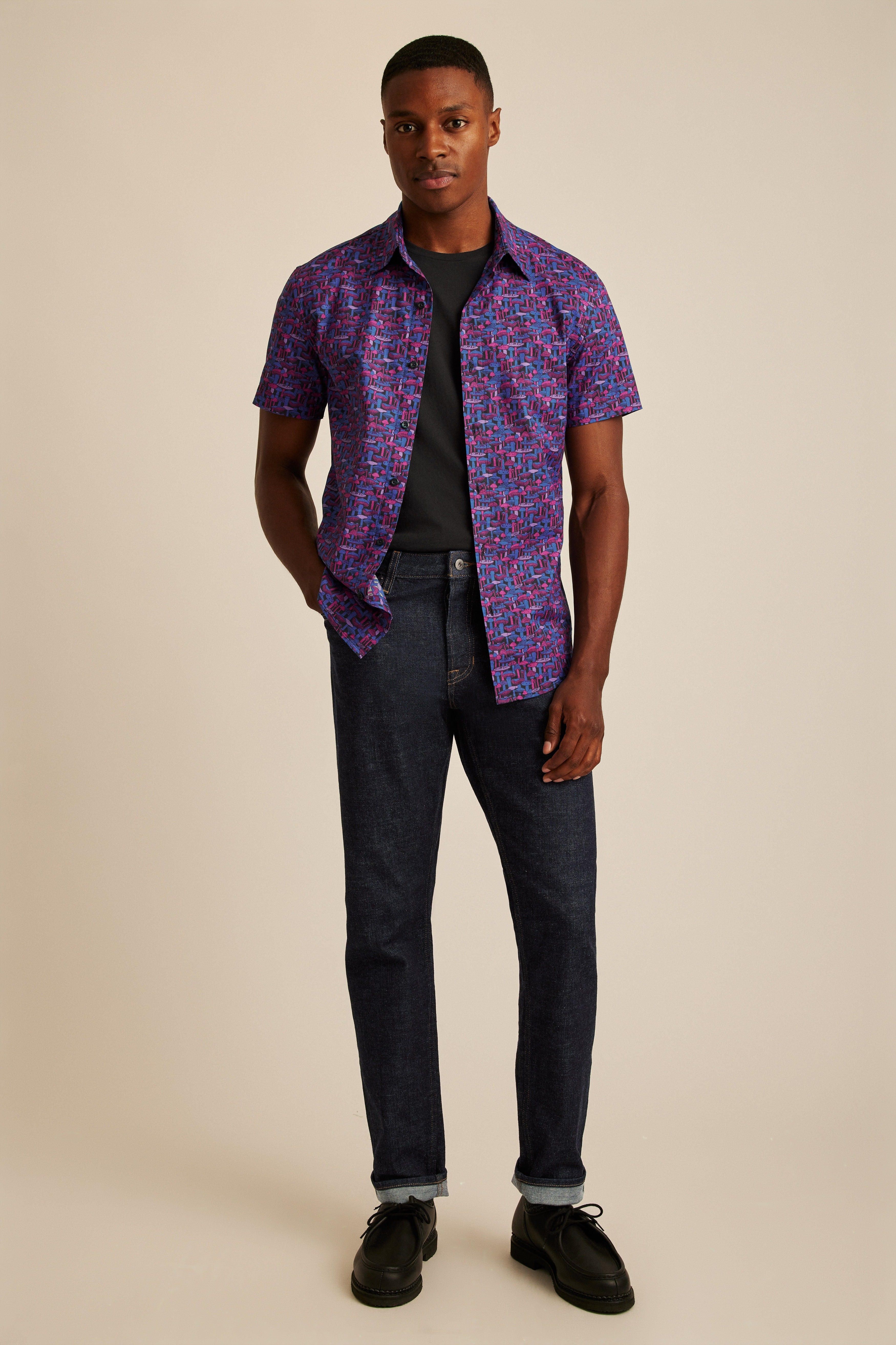 Wholesale,Bonobos, Bonobos Navy/Pink Mushroom Print Stretch Short Sleeve Button Up Shirt, Blue, Extra Large-50-TagXXL