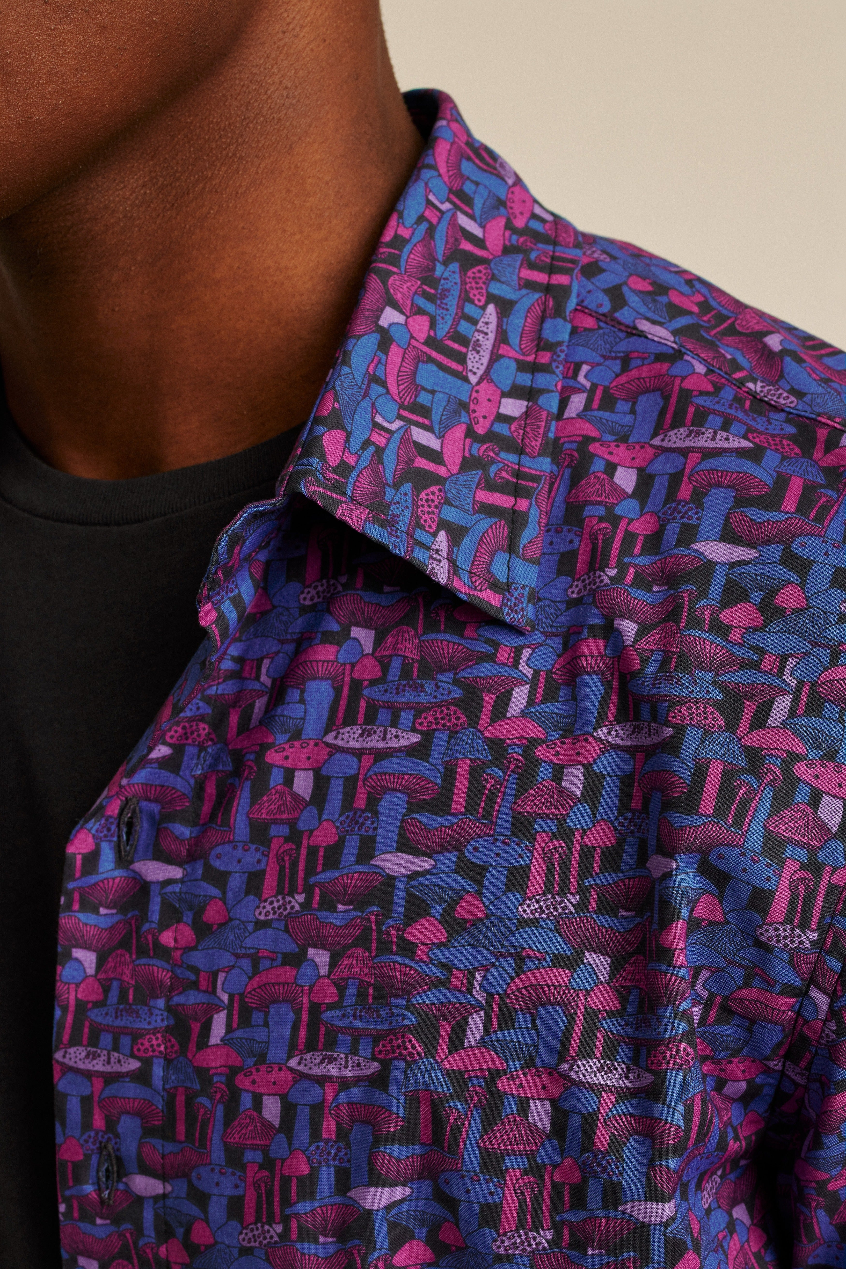 Wholesale,Bonobos, Bonobos Navy/Pink Mushroom Print Stretch Short Sleeve Button Up Shirt, Blue, Extra Large-50-TagXXL