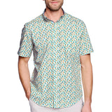 Johnston & Murphy Green & White Pineapple Print Short Sleeve Button Up Shirt
