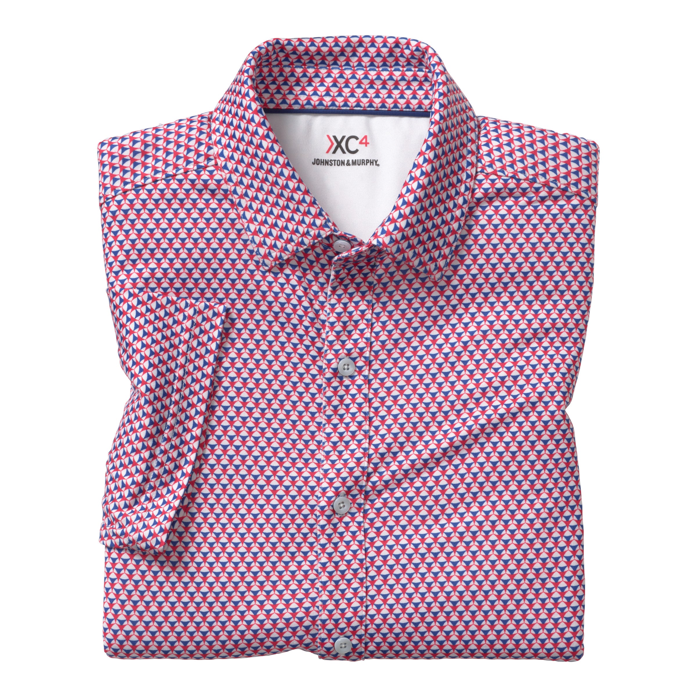 Wholesale,Johnston & Murphy, Johnston & Murphy Red & Blue Geo Print XC4 Short Sleeve Button Up Shirt, Red, Extra Extra Large-53-TagXXL