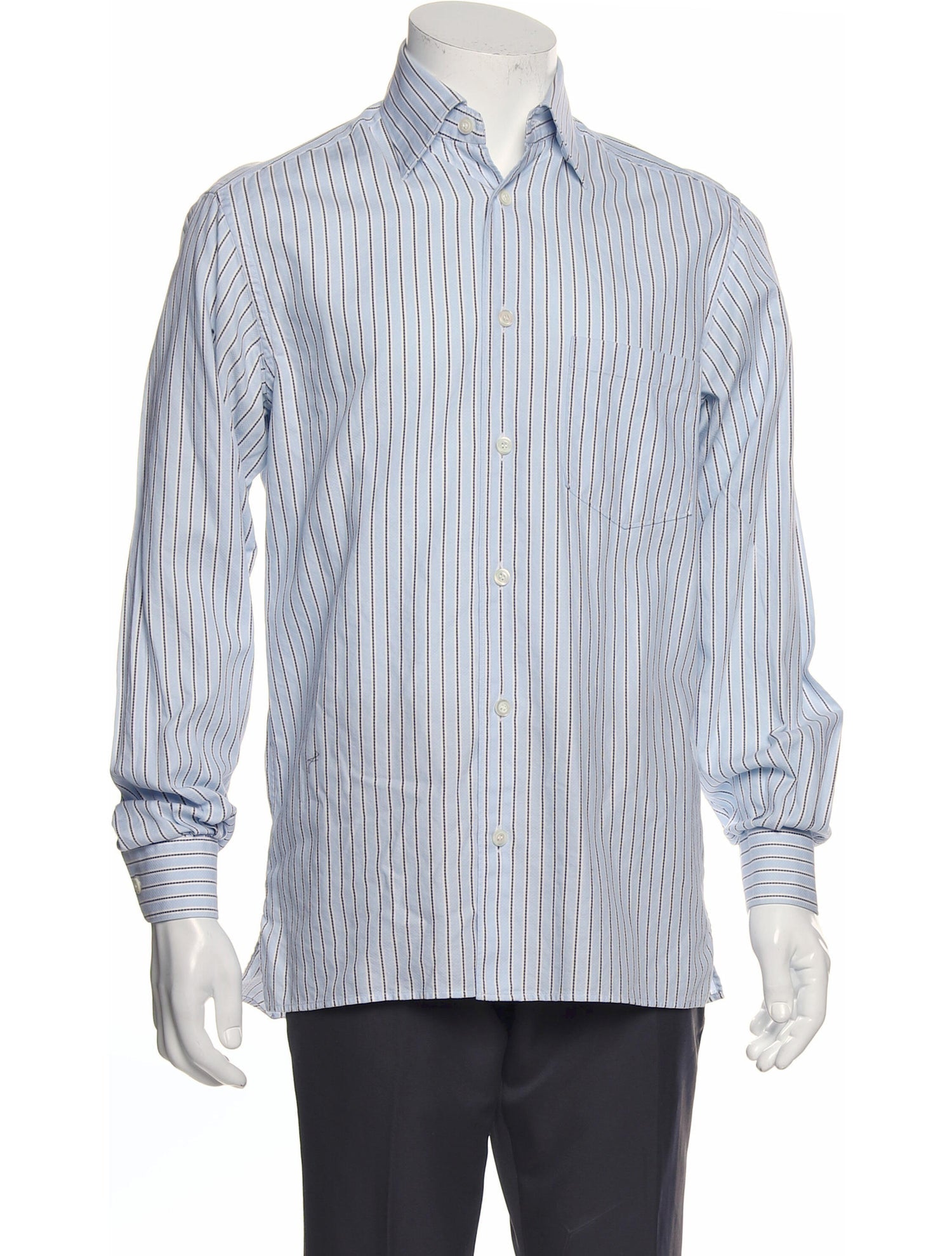 The RealReal,Ermenegildo Zegna, Ermenegildo Zegna Blue Striped Button Up Shirt, Blue, Large-46-TagLMedium-42-TagM