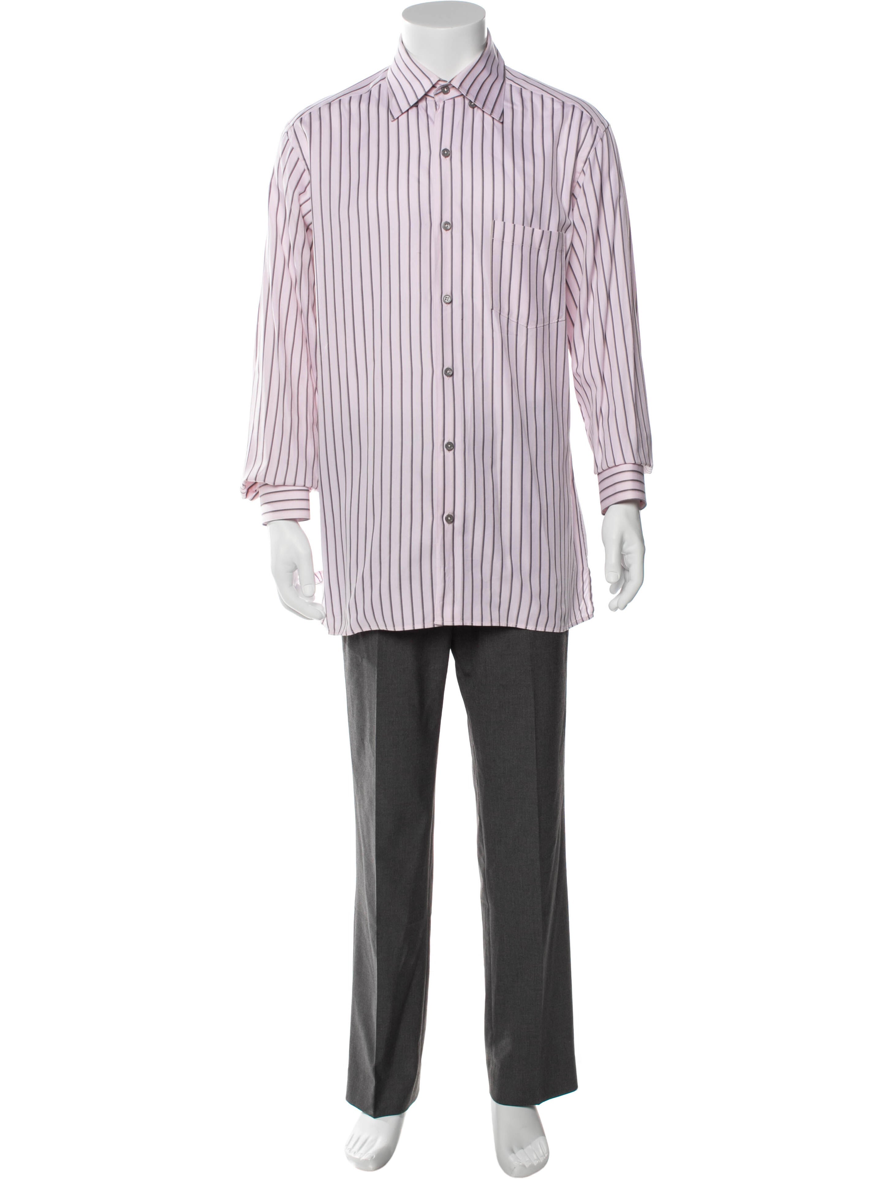 The RealReal,Ermenegildo Zegna, Ermenegildo Zegna Pink & Gren Stripe Button Up Shirt, Pink, Large-47-TagL