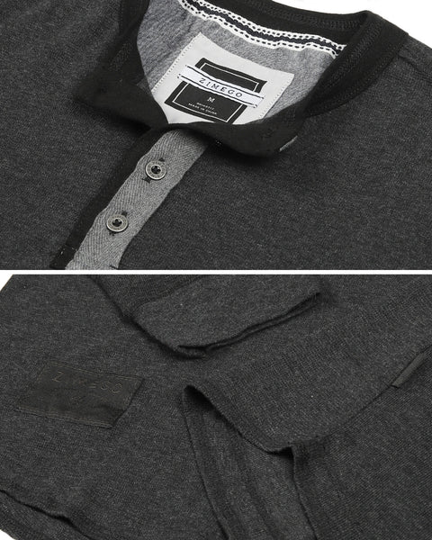Faire,Zimego, Zimego Charcoal Grey 4 Button Long Sleeve Thermal Henley, Grey, Extra Extra Large-53-TagXXL